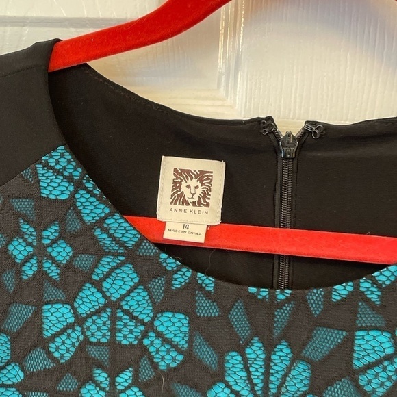 New with Tags Anne Klein Black Stretchy Sleeveless Floral Turquoise Dress Sz 14 - Picture 4 of 11